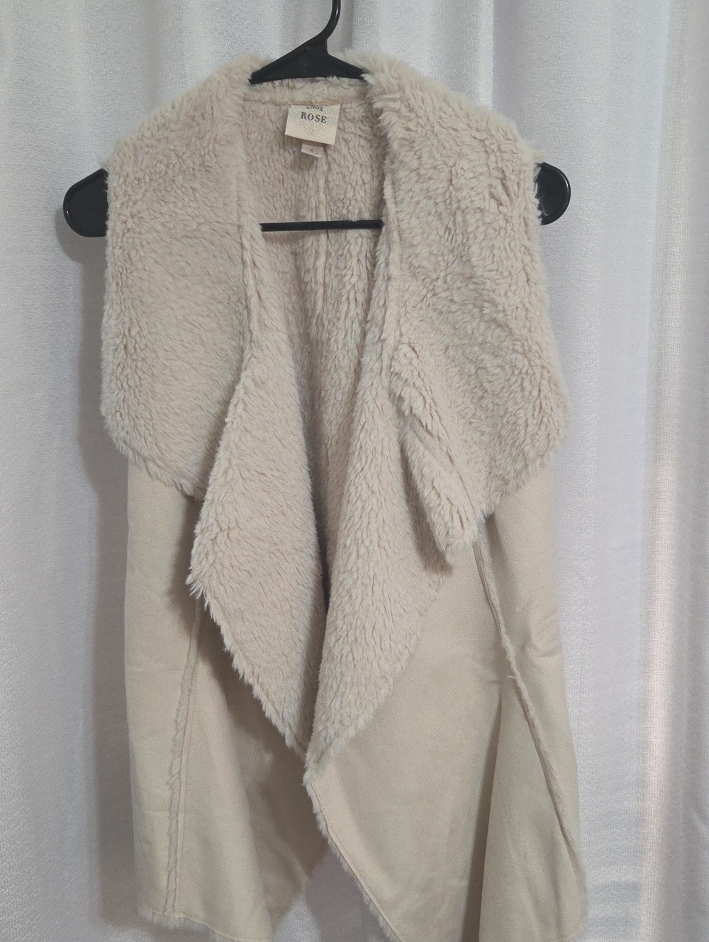 Knox Rose Neutral Cream Faux Shearling Draped Open Vest